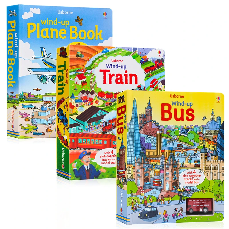 Usborne发条小巴士小火车小飞机轨道书wind-up bus train plane