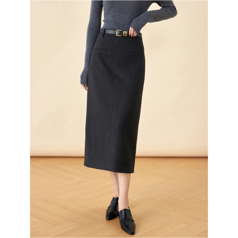 【毛呢A字裙】灰色毛呢半身裙厚女秋冬呢子轻熟半身裙中腰直筒裙