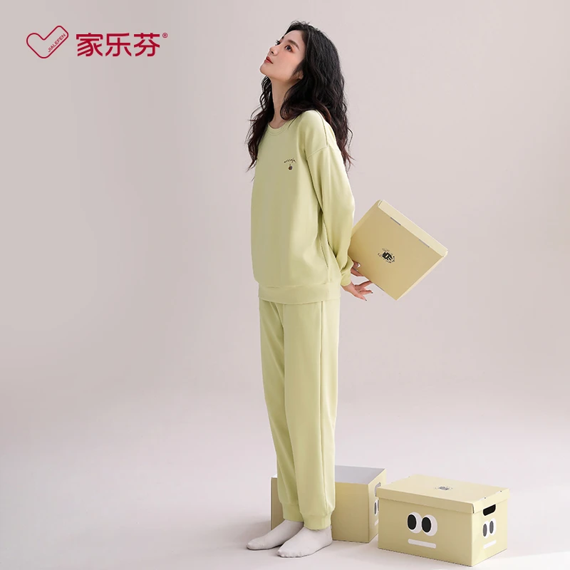 家乐芬【新疆棉】春秋季纯棉长袖女士家居服休闲可外穿睡衣套装
