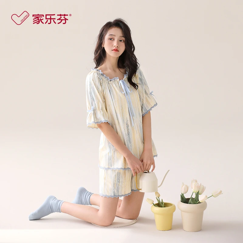 家乐芬睡衣女士夏季夏天莫代尔短袖短裤薄款冰丝家居服甜美公主风