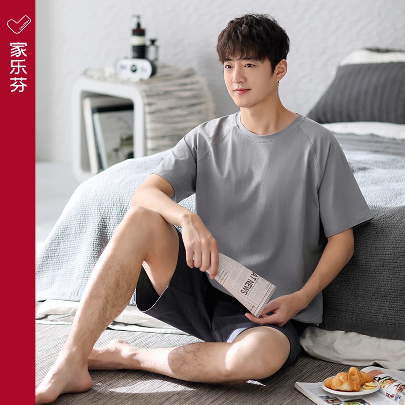 家乐芬【柔感】夏季纯棉短袖短裤男士家居服休闲可外穿大码睡衣