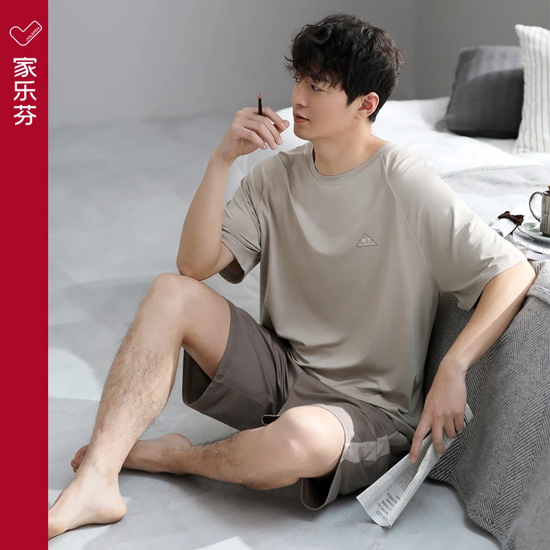 家乐芬夏季莫代尔棉男士短袖短裤家居服薄款凉感棉大码睡衣套装