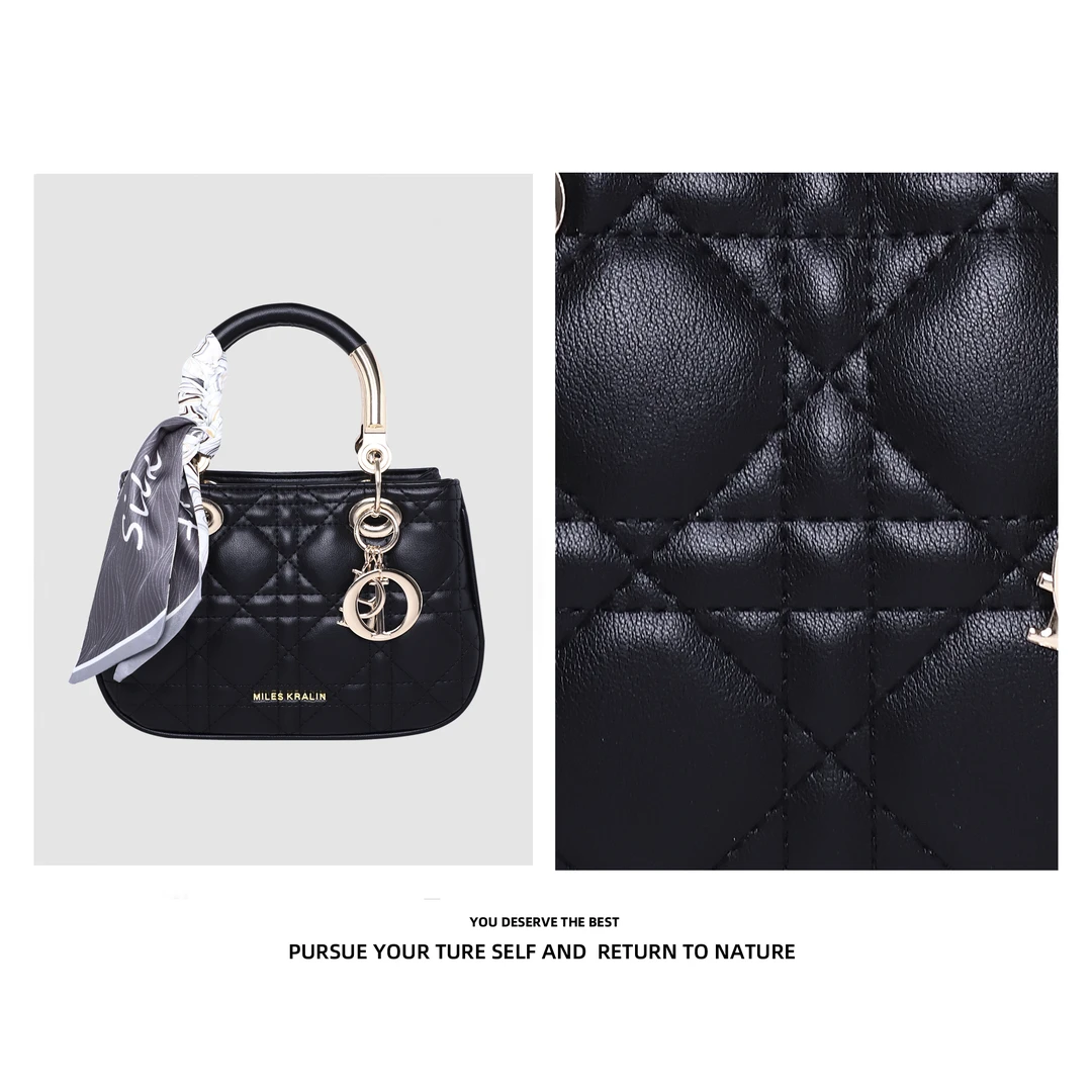 【万象撤柜】高级感菱格戴妃手提包女士时尚百搭斜挎包【送礼盒】