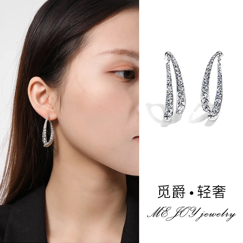 铜合金合成锆石耳饰 大脸显瘦耳环显脸小方圆脸大脸短脖子的耳饰