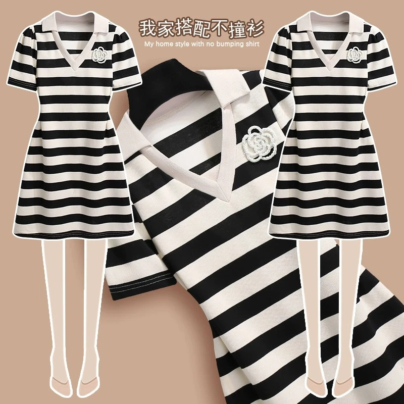 名媛气质连衣裙女夏2025夏季polo领收腰显瘦a字裙休闲短袖t恤裙子