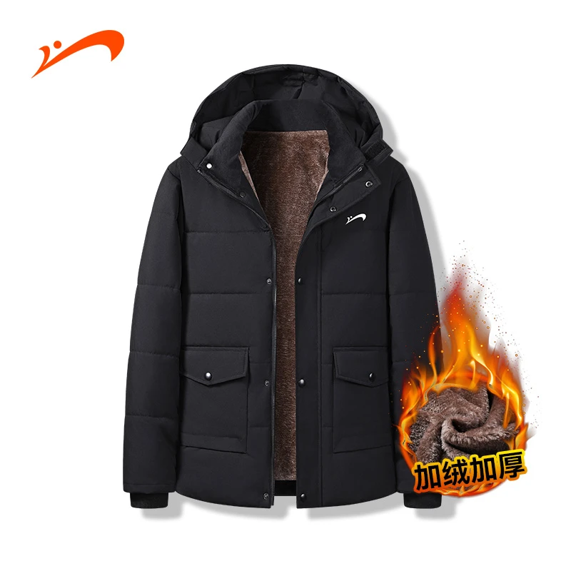 贵人鸟2025冬季新款加绒加厚中长款防寒男士中老年休闲棉服9027