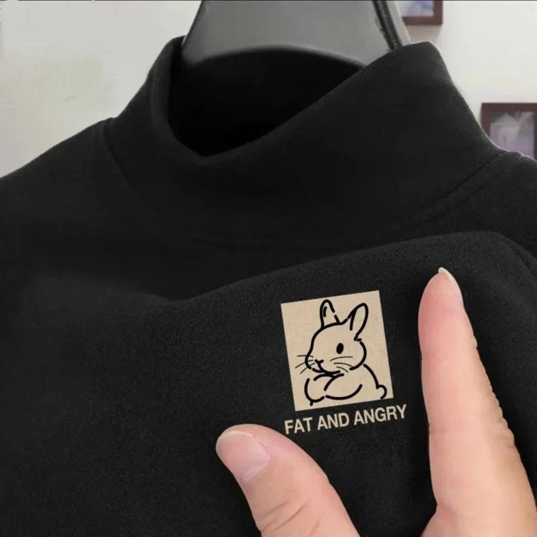 青少年打底男女同款秋冬德绒打底衫学生长袖国潮印花半高领体恤衫