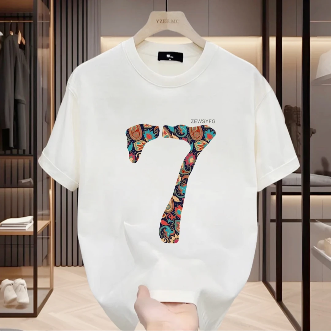 纯棉男士短袖T恤夏季新款网红国潮风原创印花修身百搭圆领上衣男