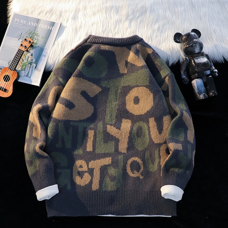 秋冬季圆领毛衣男痞帅高级感慵懒风针织衫加厚线衣潮牌打底衫毛衣