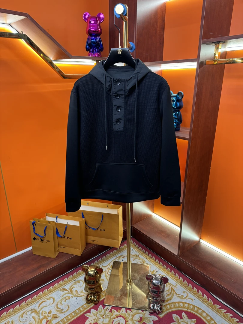 P+25年早春新款轻奢时尚百搭连帽设计师休闲运动针织拼接卫衣毛衣