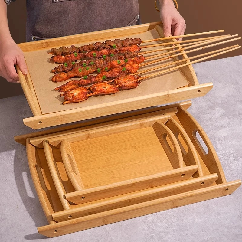 酒店餐厅茶具烧烤盘家用水杯盘长方形木制糖果盘竹木托盘日式茶盘