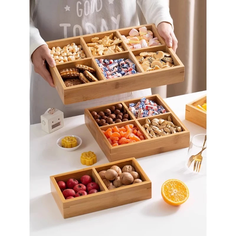 竹制九宫格收纳盒收纳盒实木六格子托盘围炉煮茶杂物分格整理储物