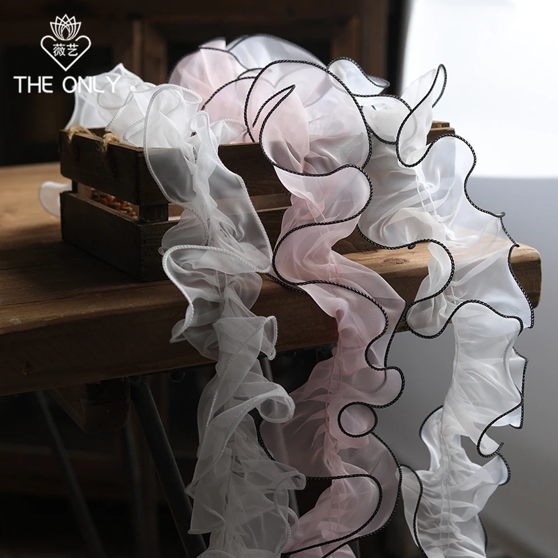 蓬蓬纱芭蕾风围边洛丽塔花边辅料波浪边白色蕾丝褶子纱带花束包装