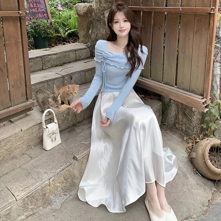 温柔风女春季气质立体花朵不规则长袖T恤