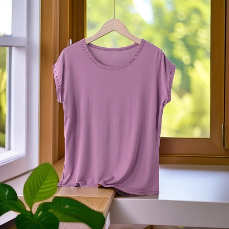 莫代尔短袖t恤女加肥妈妈宽松大码打底上衣休闲中年妈妈砍袖汗衫