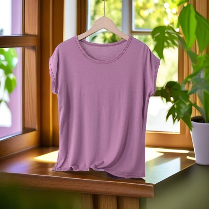 无袖t恤女士莫代尔小飞袖圆领短袖上衣宽松胖mm加大码外穿打底衫T