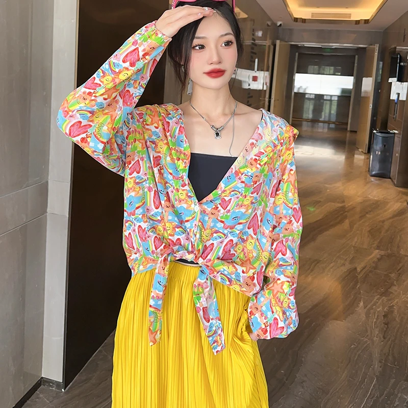 人造棉连帽长袖开衫女士夏季百搭薄款外套棉绸防晒衣系带空调罩衫