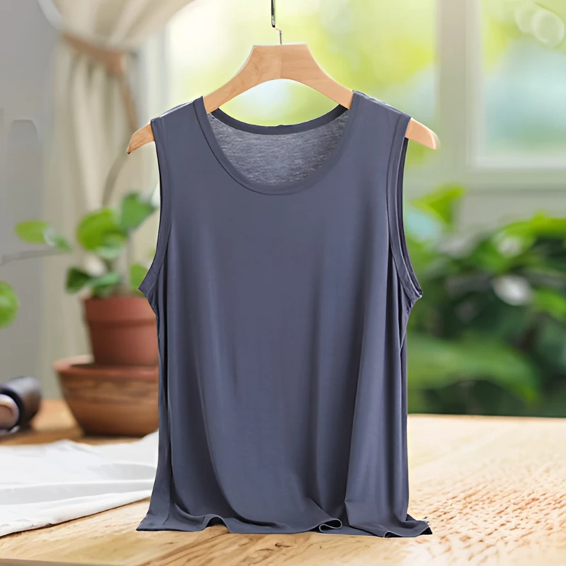 男士莫代尔背心夏季薄款家居无袖圆领上衣加肥大码宽松打底衫休闲