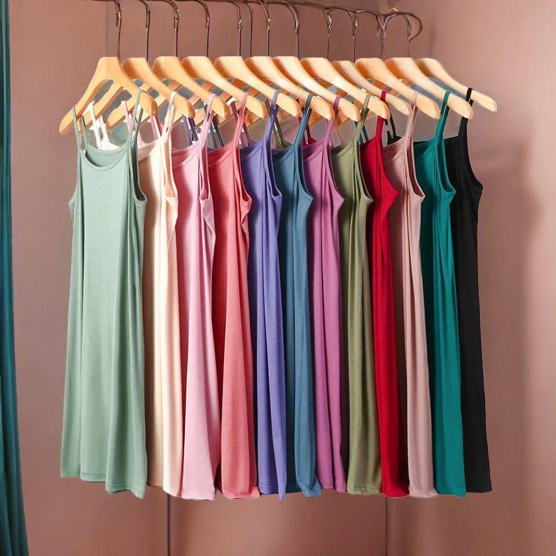 吊带裙女夏季薄款莫代尔内衬裙中长款连衣裙内搭打底裙a字裙纯色