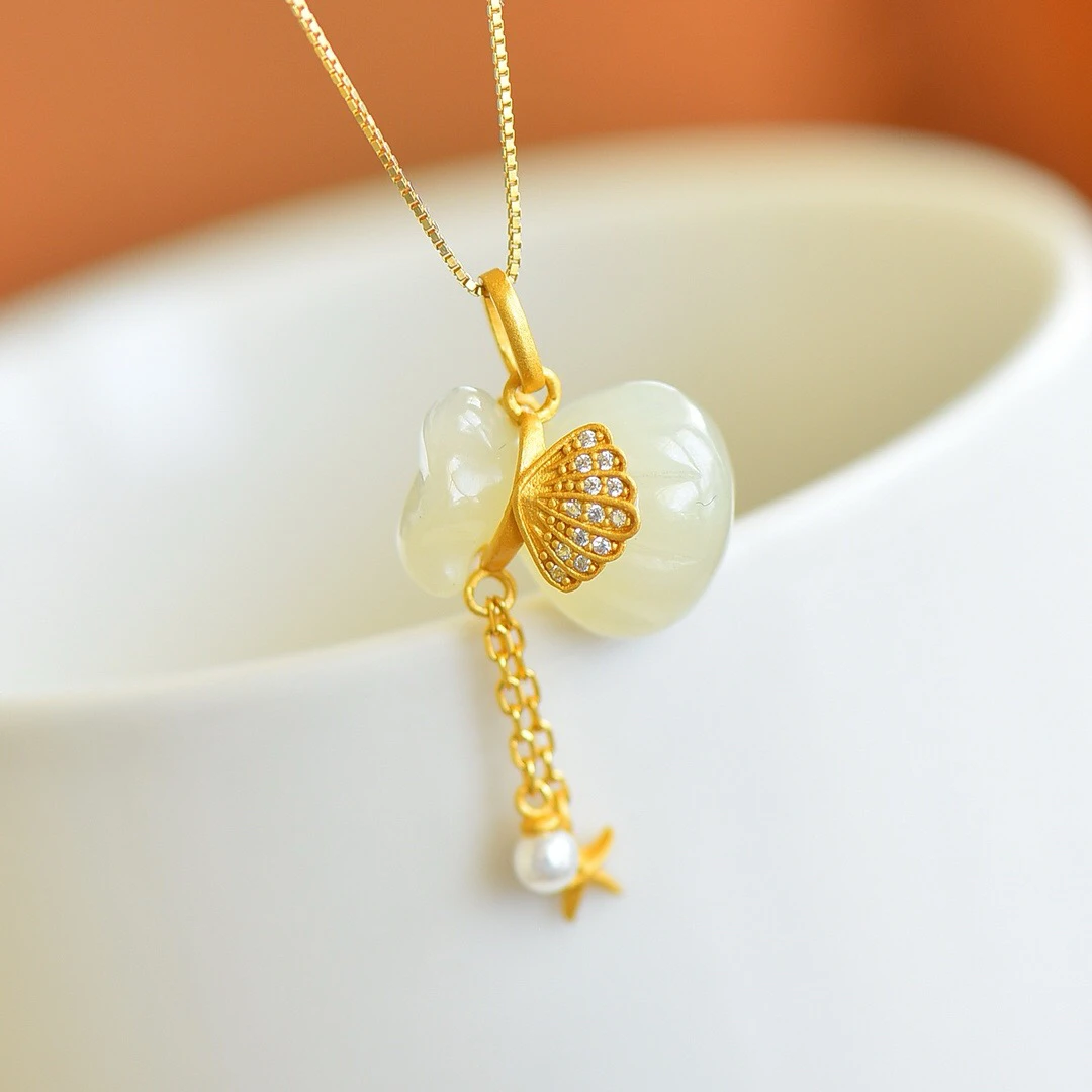 S925银镶嵌天然和田玉小福袋福气满满吊坠5407不含链