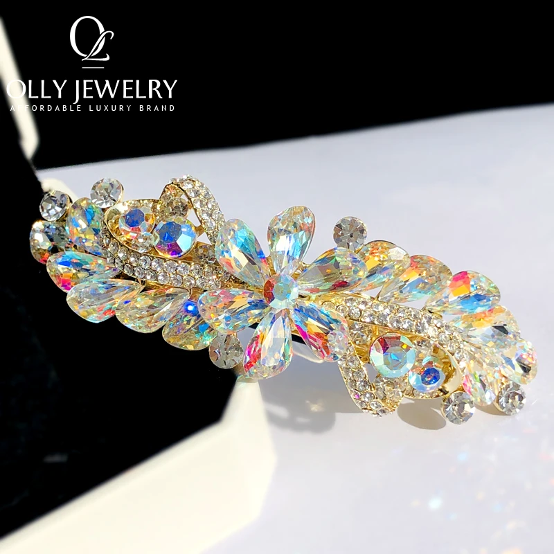 后脑勺发夹弹簧夹水晶大号发卡气质优雅扎马尾扣顶夹横夹网红新款