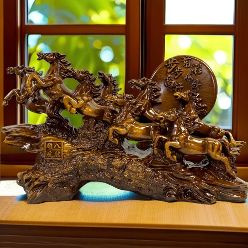 八骏雄风马高档家居客厅玄关办公桌精雕装饰品寓意摆件长33高18