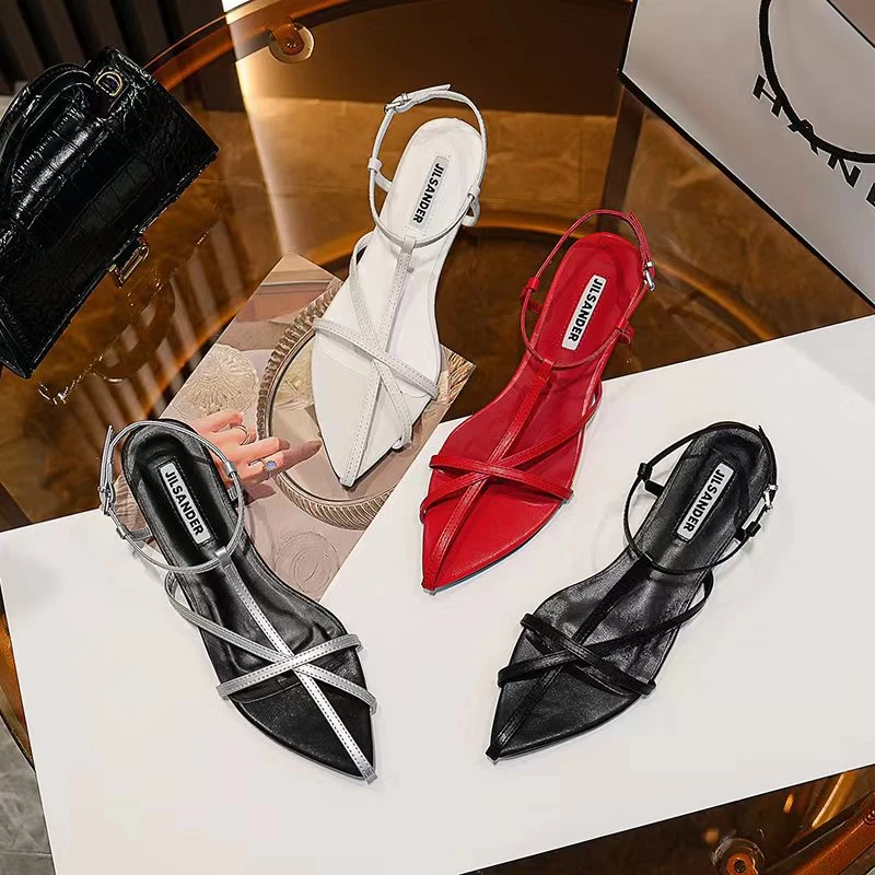 2024春夏新款jil细带凉鞋女尖头露趾性感高跟鞋一字带中低跟女鞋