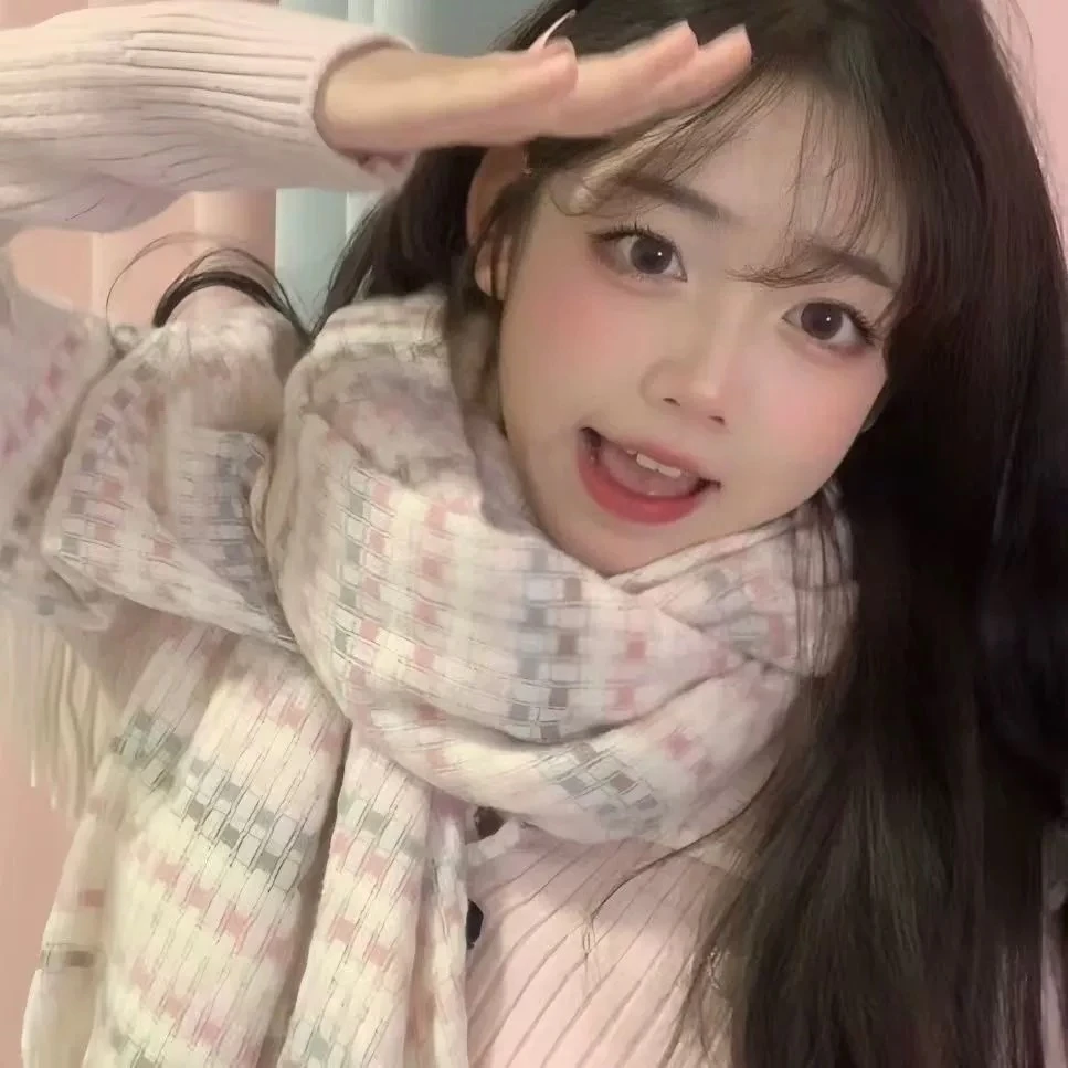 粉色围巾冬季格子流苏披肩外搭保暖百搭围巾