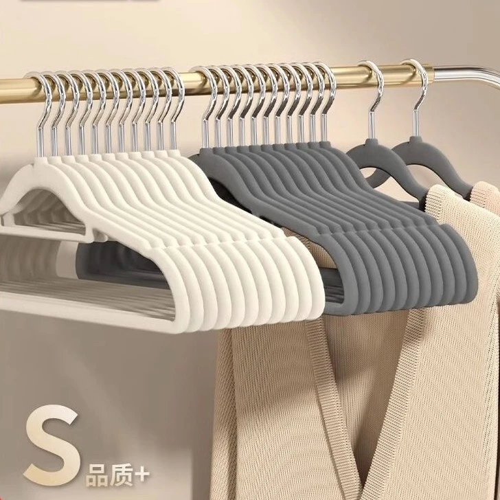 10支植绒衣架整理师挂衣无痕防滑防肩角晾衣架