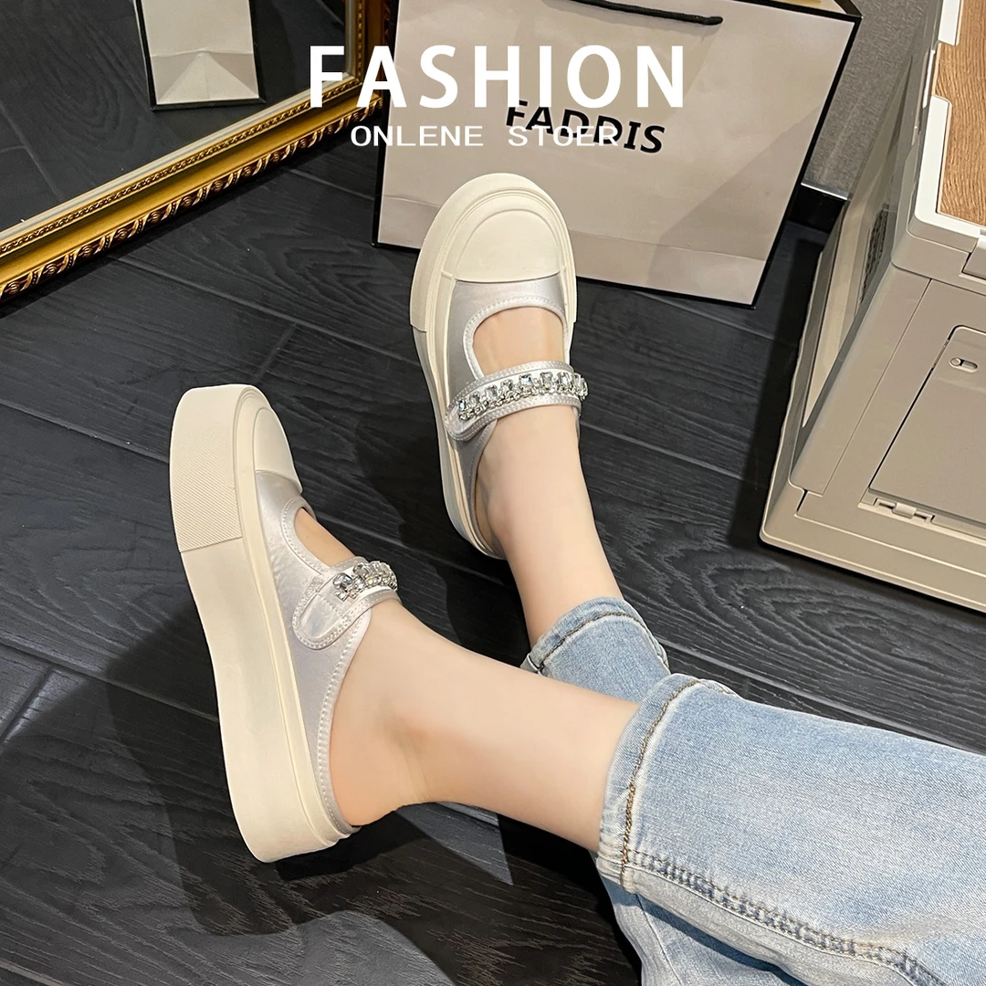 【诗兰】新款包头半拖鞋绸缎鞋夏季新款时尚一脚蹬甜美百搭休闲女士