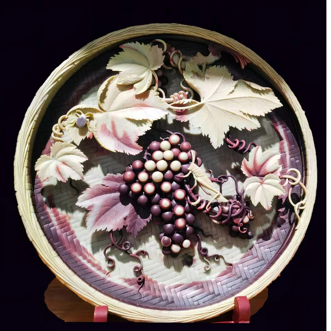 硕果累累紫袍玉带石摆件葡萄簸箕丰收