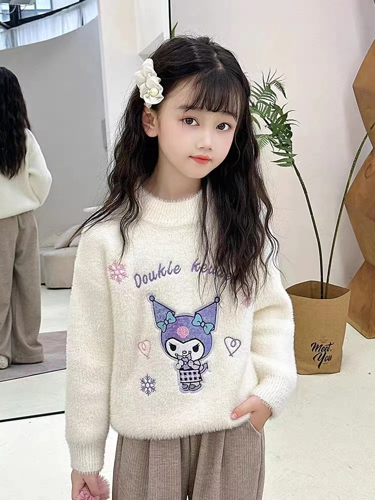 女童毛衣冬款加绒水貂绒洋气宝宝童装女款打底衫儿童冬季卡通上衣