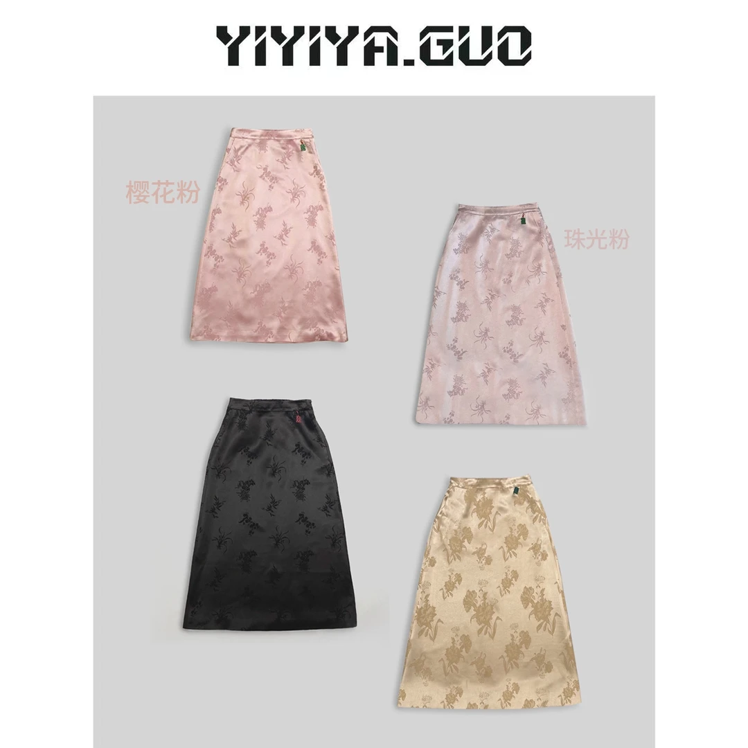 yiyiya.Guo艺艺吖/黑色四君子松紧腰裙2023154