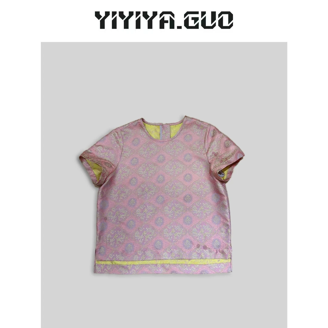 yiyiya.Guo艺艺吖/【水墨粉龙】宋锦·粉紫色短袖（无内衬）2024769