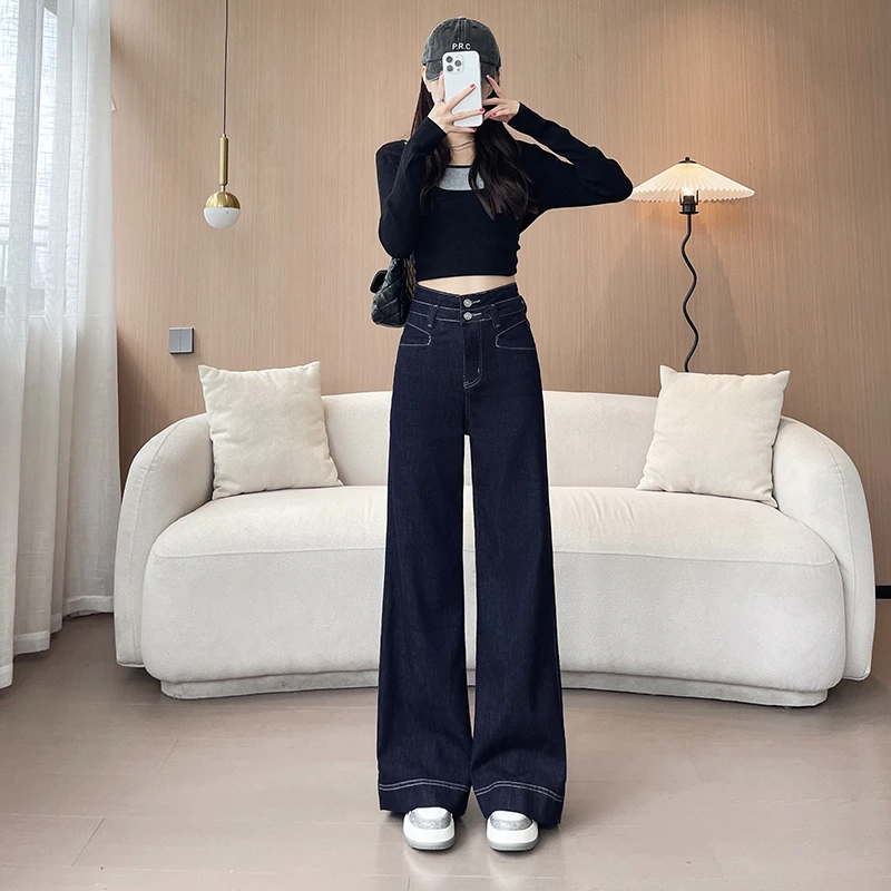 单裤/加绒原牛不褪色高腰喇叭牛仔裤女复古秋季显瘦喇叭裤9725