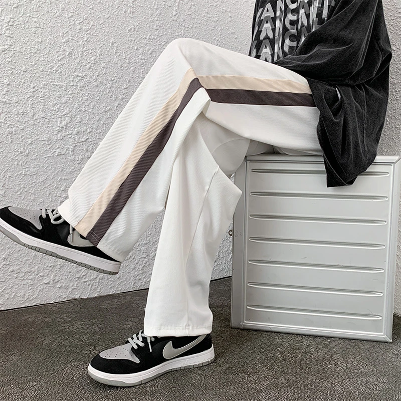 高级感春夏季运动裤男款潮牌高街痞帅宽松直筒冰丝拖地休闲长裤子