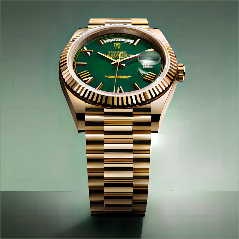 SARWOO/商沃高档奢华自动机械表男士手表防水轻奢金色表日志绿盘