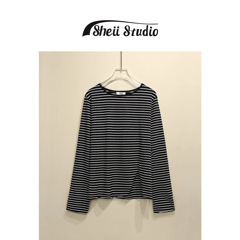 【年中钜惠】买手系列丨精选亲肤面料丨开叉条纹长袖衫女M3311017