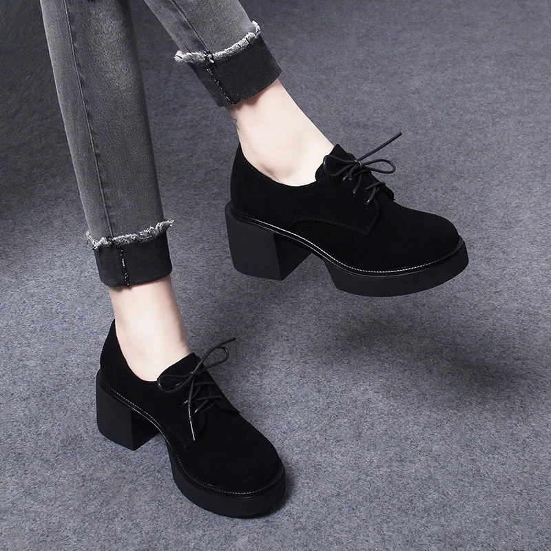 厚底单鞋2024秋季新款女士磨砂鞋秋款女鞋子粗跟