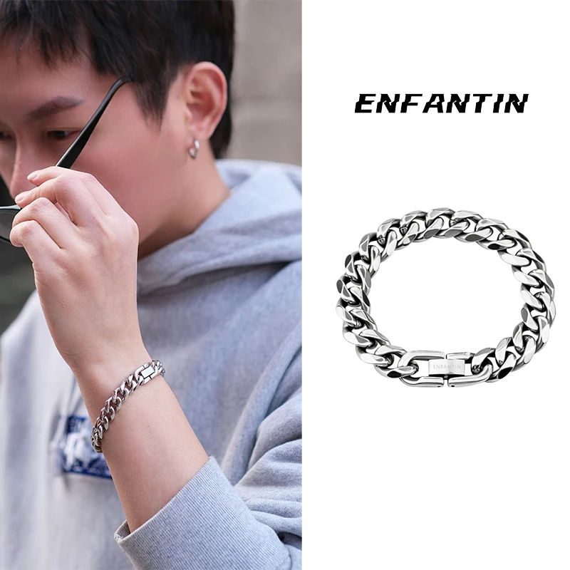 ENFANTIN 钛钢手链 古巴情侣手链高级感钛钢爆款嘻哈简约男生手饰