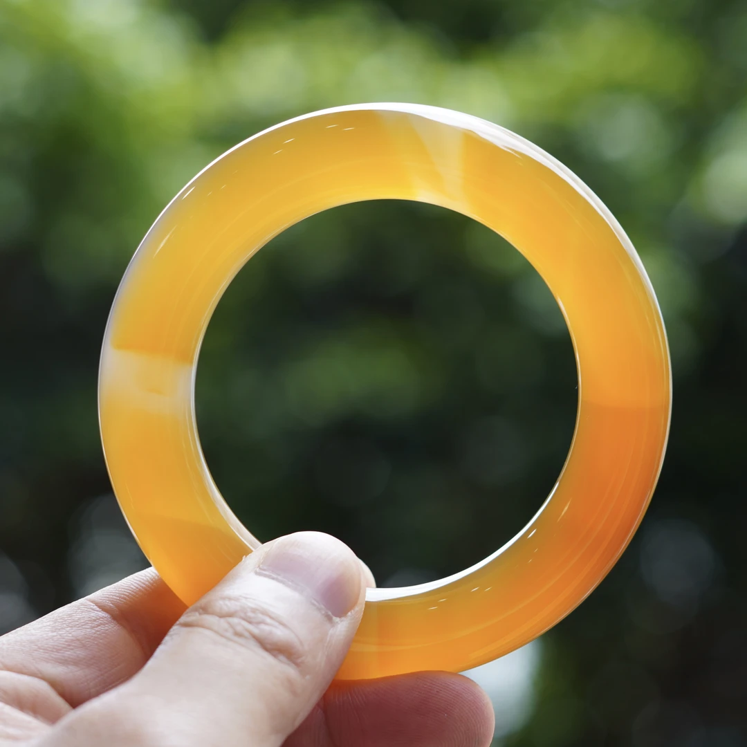 【阳琈珠宝】天然原矿焦糖色玛瑙手镯大胖圆甜甜圈/圈口56/编号190