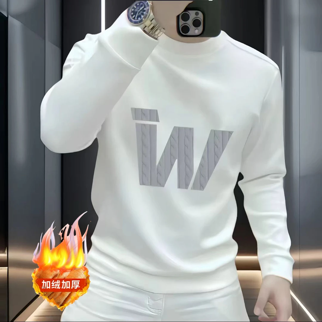 灰W个性潮流重磅圆领卫衣痞帅街头宽松休闲秋季印花男士潮流卫衣