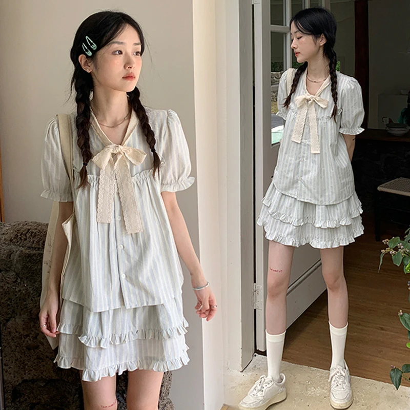 孕妇套装2024年夏季薄款短袖气质穿搭两件套条纹衬衫半裙孕妇套装