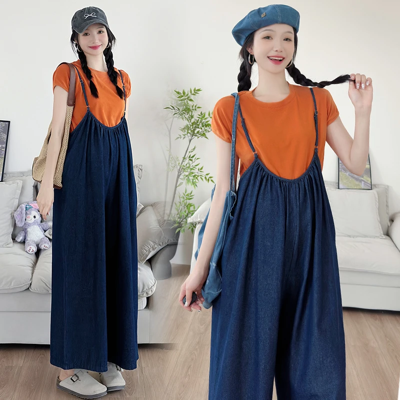 孕妇吊带裤2025新款夏季百搭T恤肩带可调节背带长裤阔腿夏装休闲