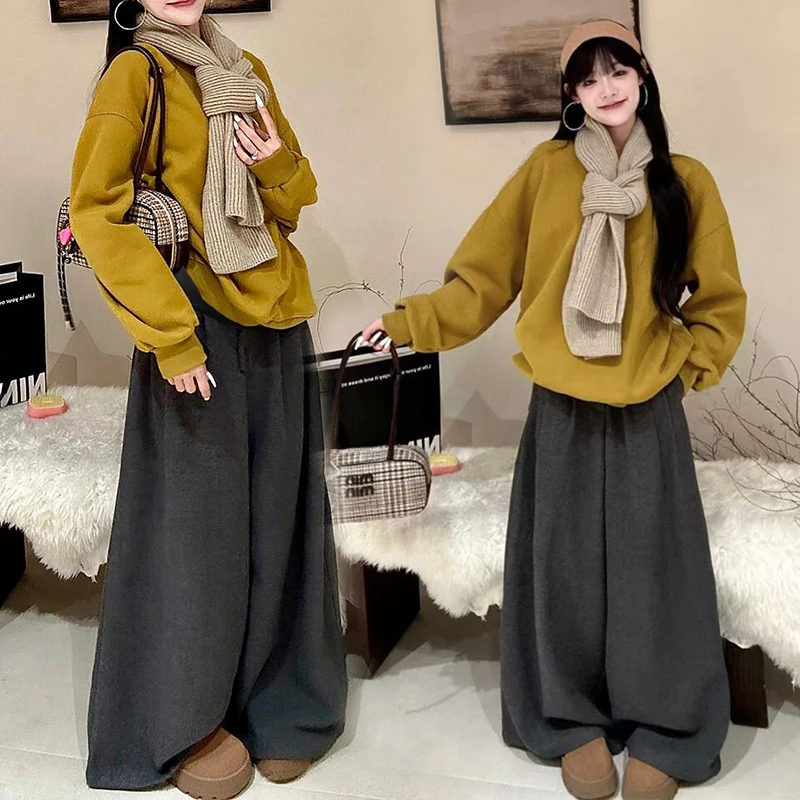 孕妇裤子休闲秋冬季外穿大阔腿加绒加厚新款托腹长裤慵懒感拖地裤