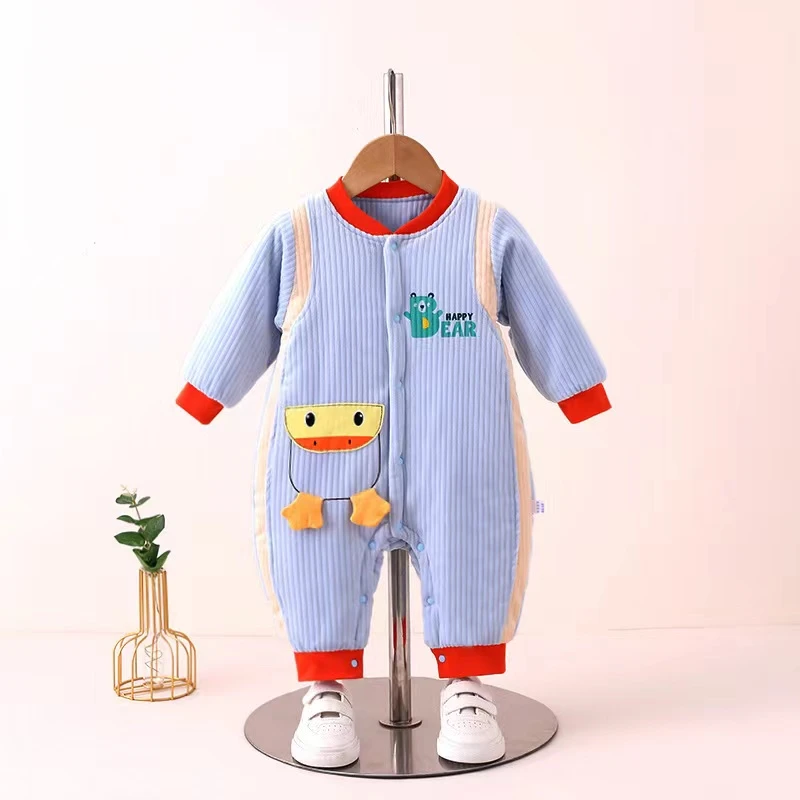 婴儿夹棉连体衣外穿秋冬季新生儿保暖哈衣爬服初生宝宝薄棉衣冬装