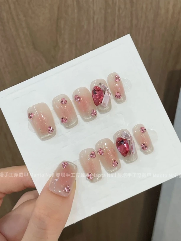 【清仓】蜜糖｜可爱粉色猫眼腮红短甲纯欲纯手工穿戴甲