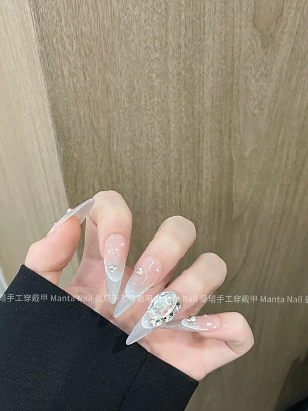 温柔一刀｜法式猫眼纯欲爆闪温柔长款纯手工穿戴甲