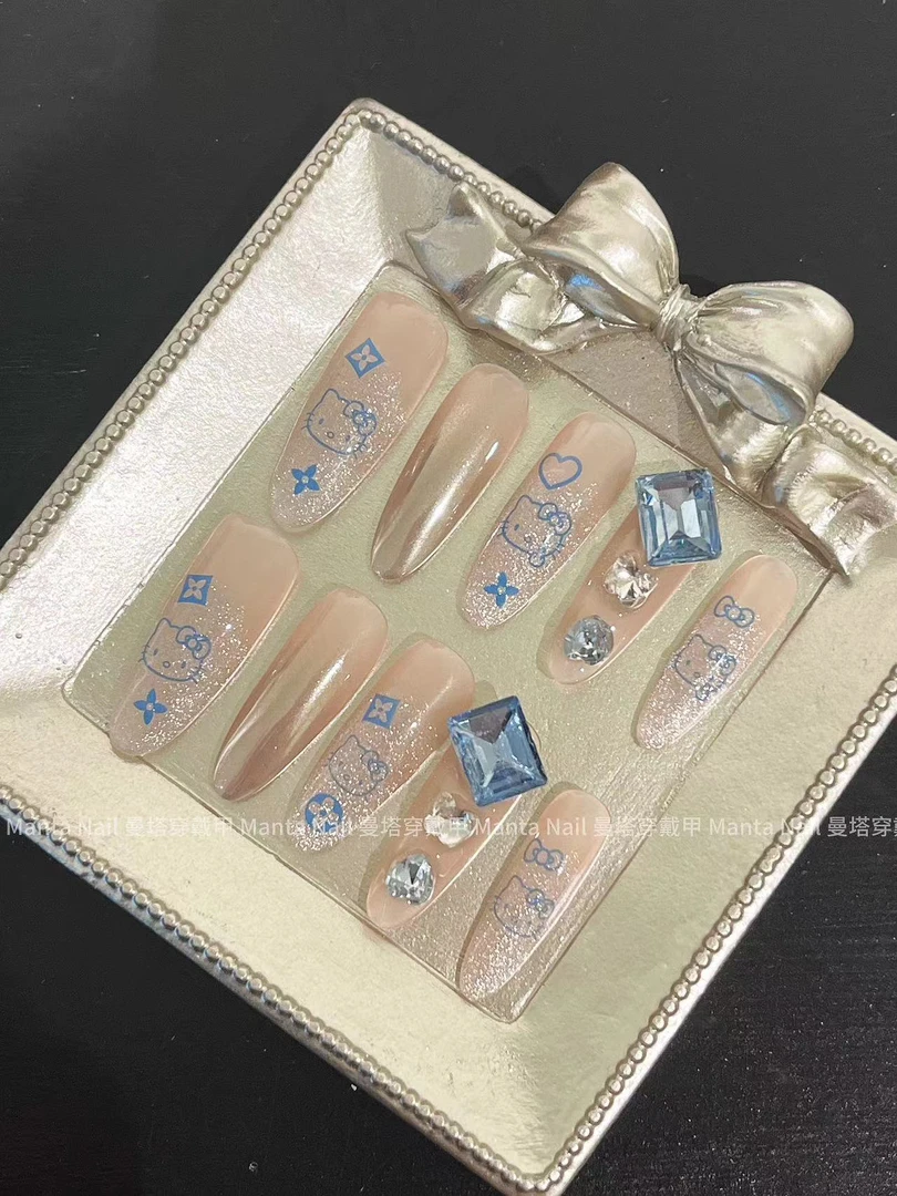 海盐KT｜kt宽纯手工穿戴甲蓝钻