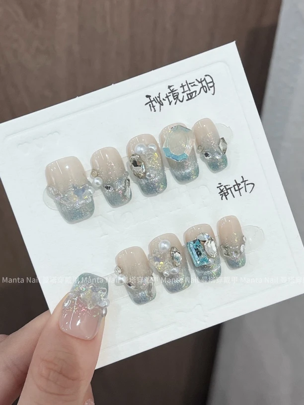 【瑕疵清仓】秘境盐湖｜猫眼短短蓝色清透夏日清爽冰透纯手工穿戴甲